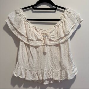Express Cream Ruffled Tie Front Blouse